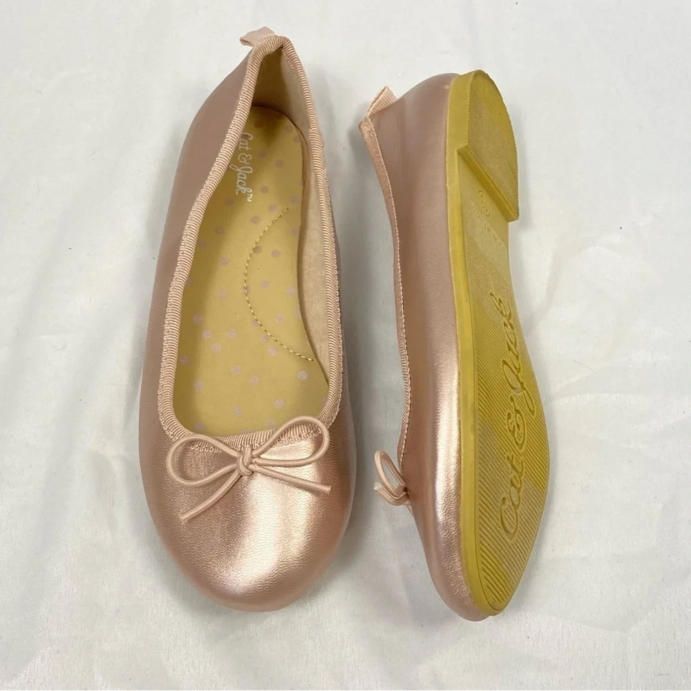Cat & Jack Girl Chic Ballet Flats with Bow Accent Rose Gold Metallic Size 13